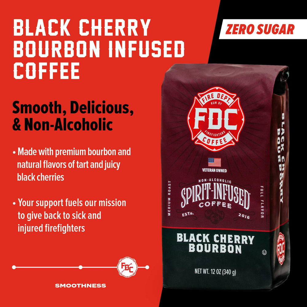 Pour-over setup featuring Fire Department Coffee Black Cherry Bourbon Infused grounds.