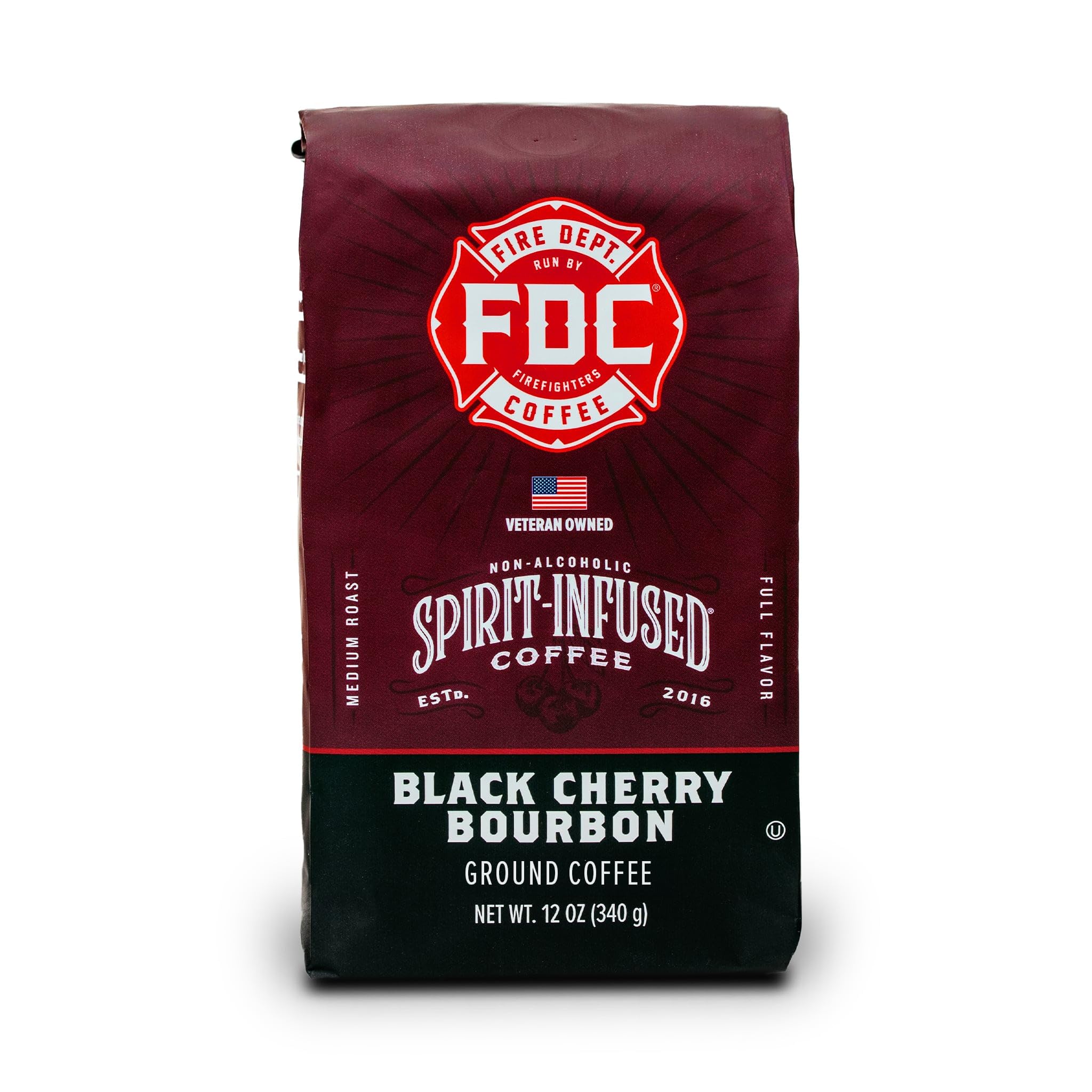 Fire Department Coffee Black Cherry Bourbon Infused Ground Pack for a bold morning brew.