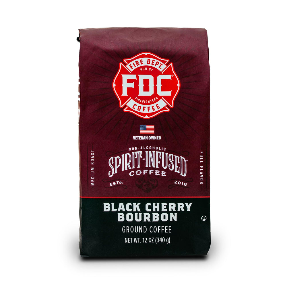 Fire Department Coffee Black Cherry Bourbon Infused Ground Pack for a bold morning brew.