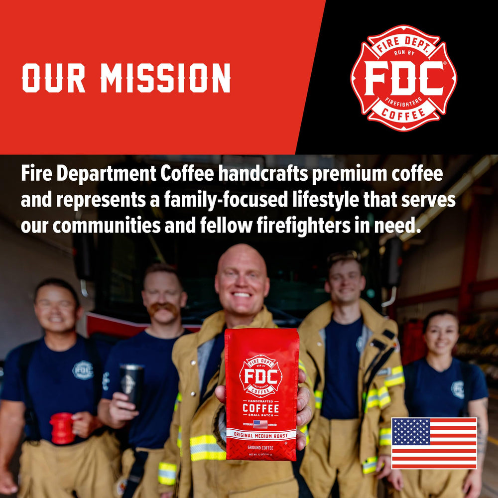 Fire Department Coffee packaging featuring the Shellback Espresso label and mission.