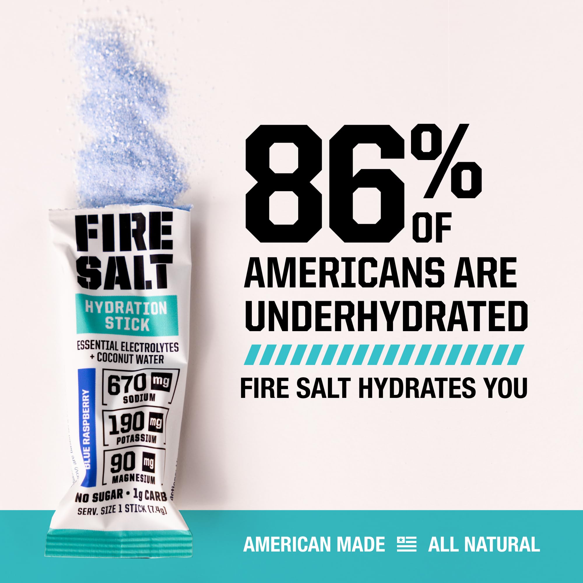 Fire Science Nutrition Fire Salt Hydration Sticks blue raspberry drink mix for coconut water and minerals.