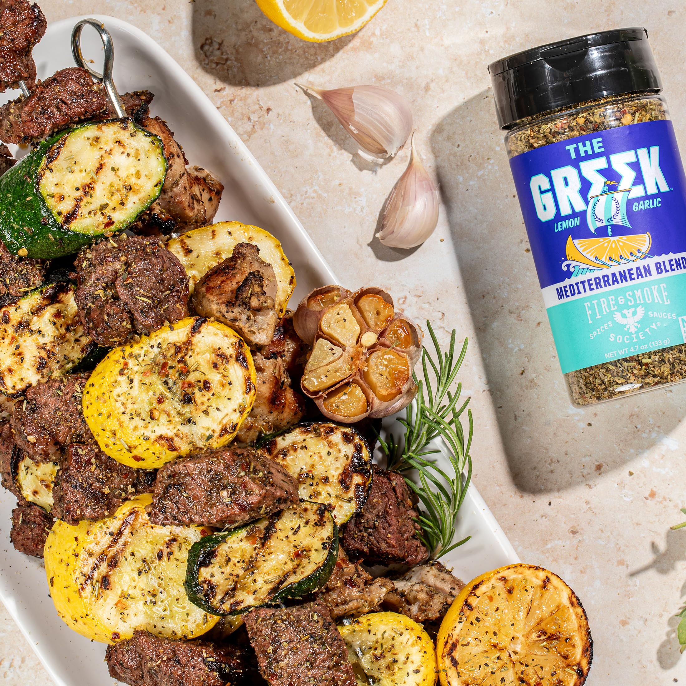 Fire & Smoke Society Greek Seasoning over feta for quick appetizer