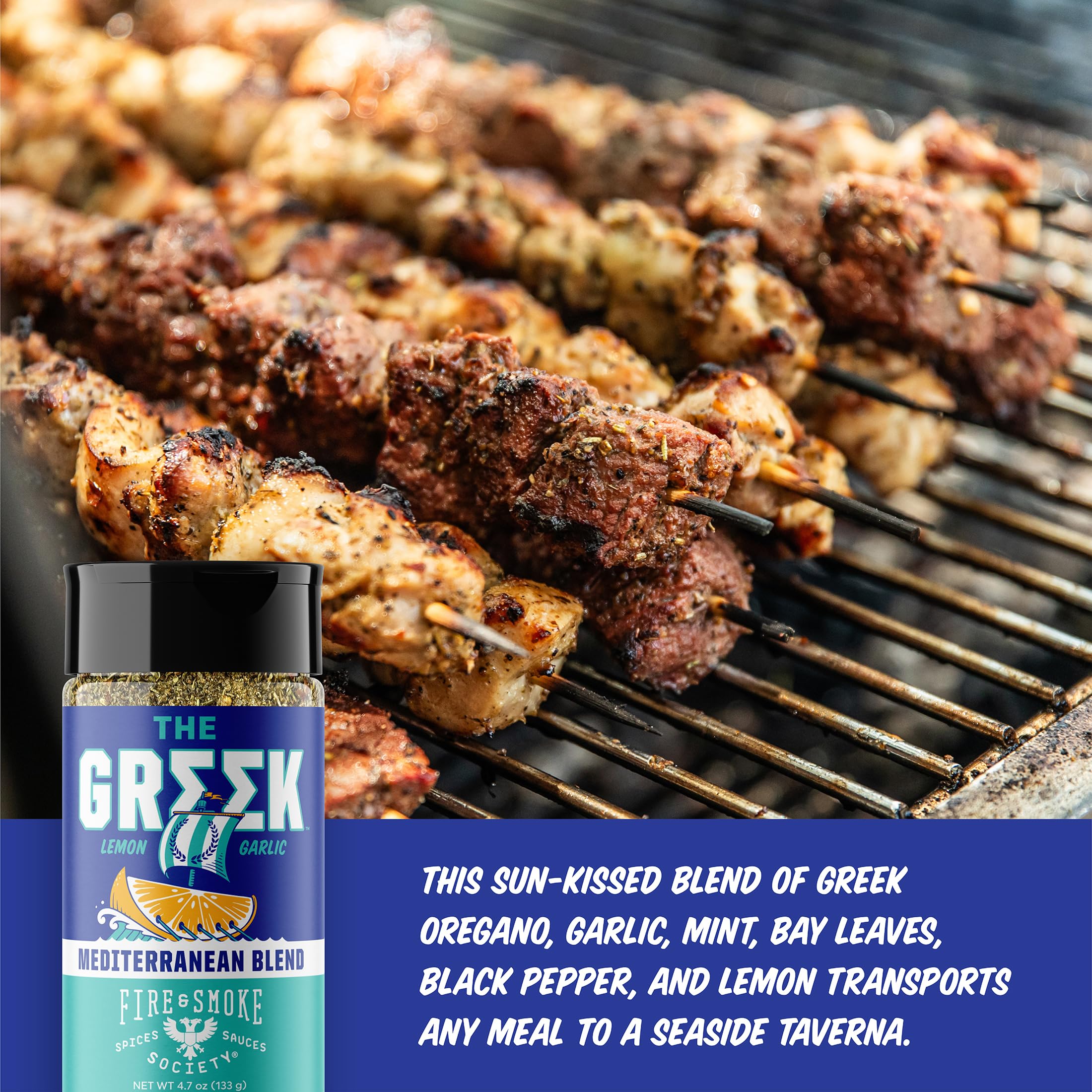 Fire & Smoke Society Greek Seasoning on grilled fish for seaside flavor