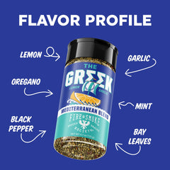 Fire & Smoke Society Greek Seasoning spices jar close-up emphasizes oregano and lemon for grilling
