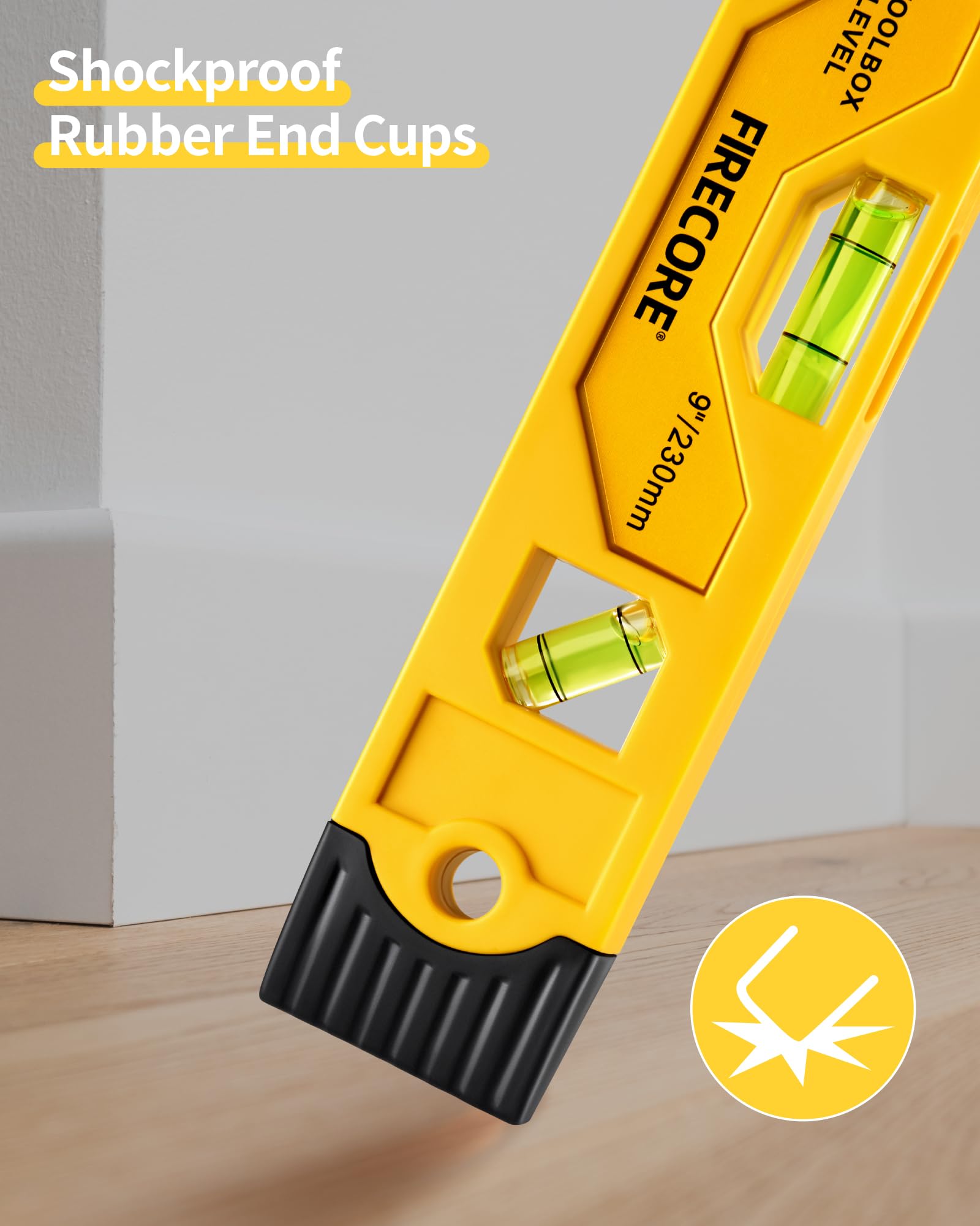 Three vials provide 90°, 0°, and 45° readings for versatile setups