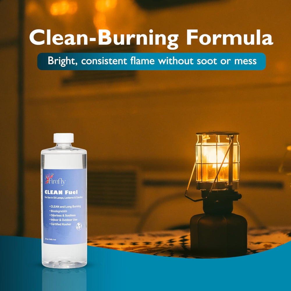 Close-up of Firefly Fuel Clean Lamp Oil label with Kosher certification.