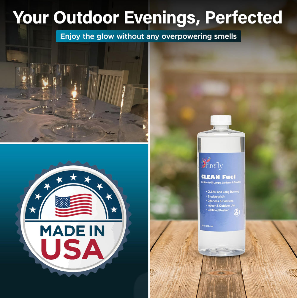 Lamp maintains steady burn with Firefly Fuel Clean Lamp Oil.