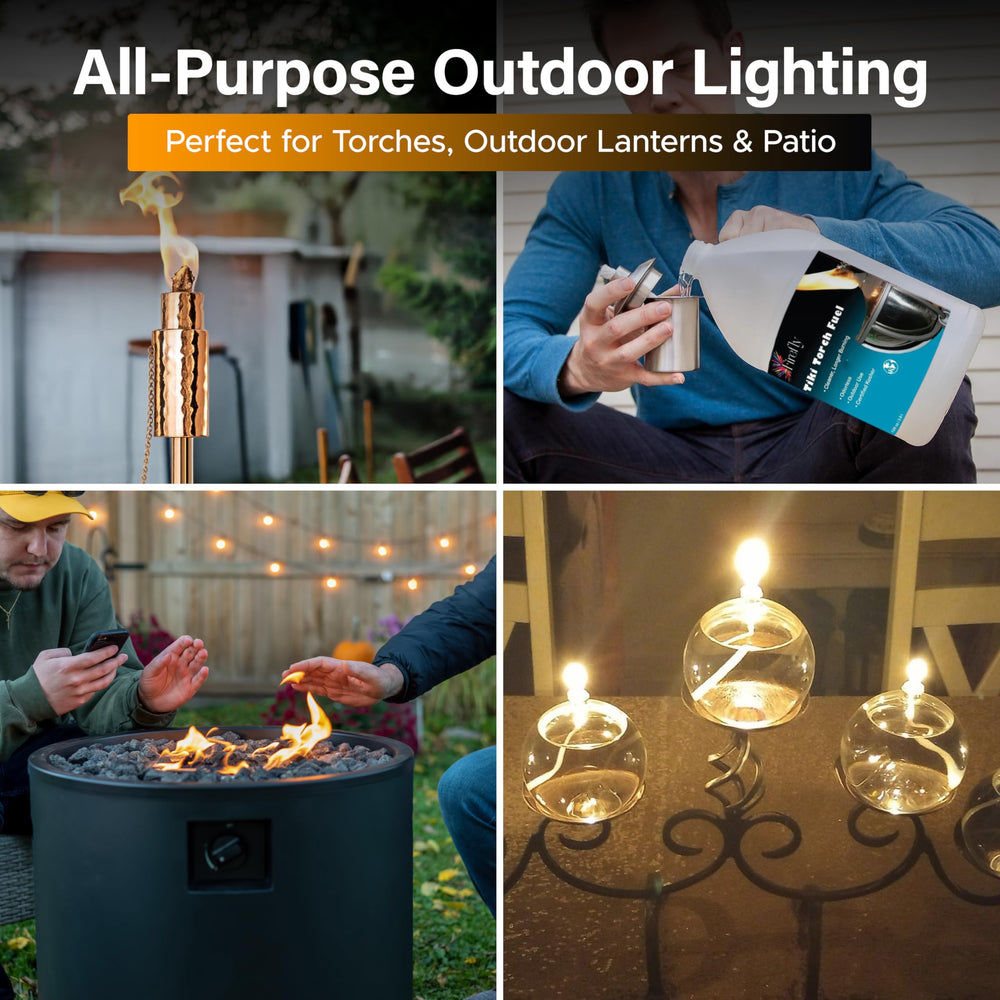 Easy-fill design of Firefly Fuel makes tiki torches quick to refill.