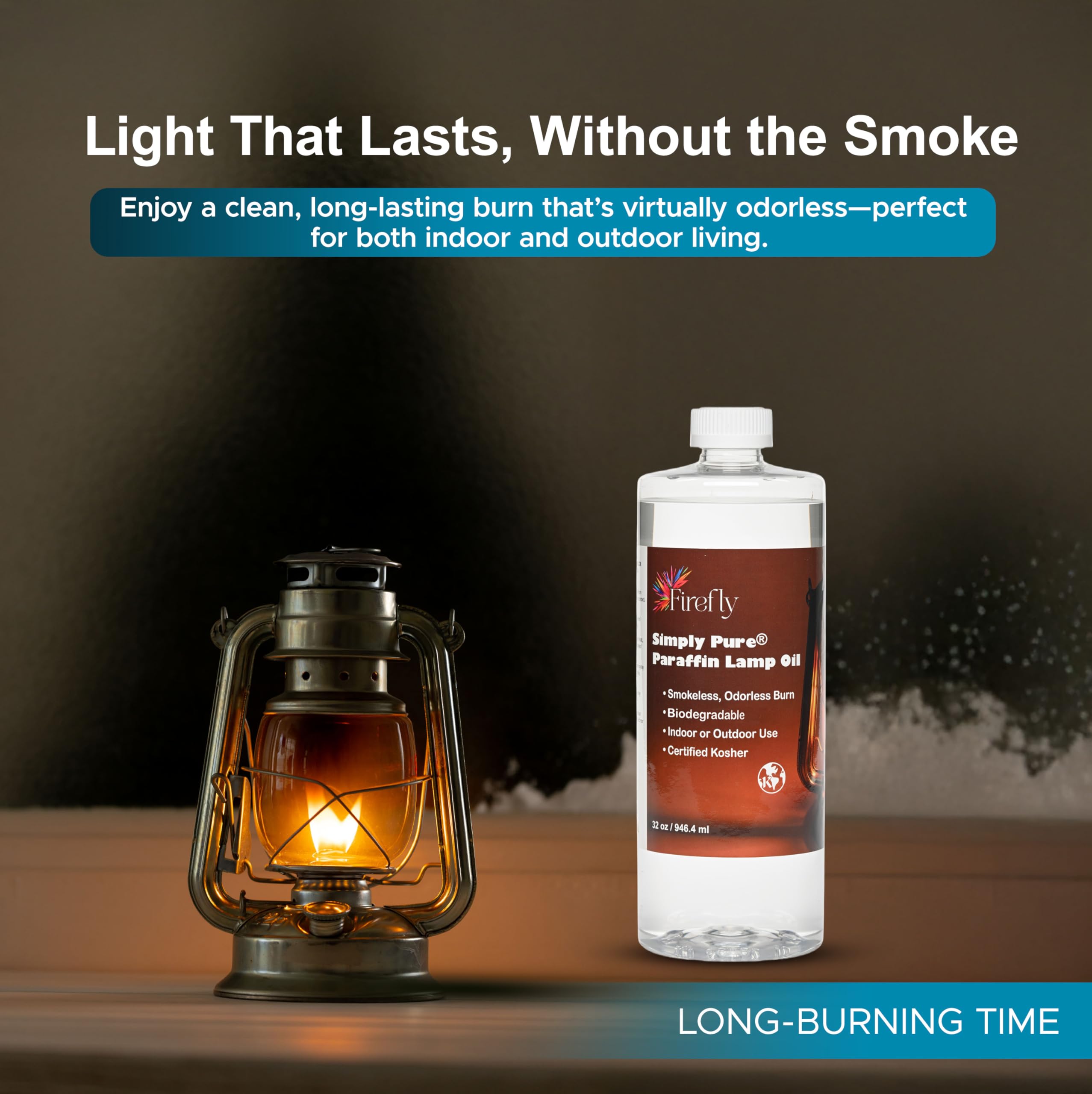 Firefly Fuel amber bottle of paraffin oil for indoor use and purity