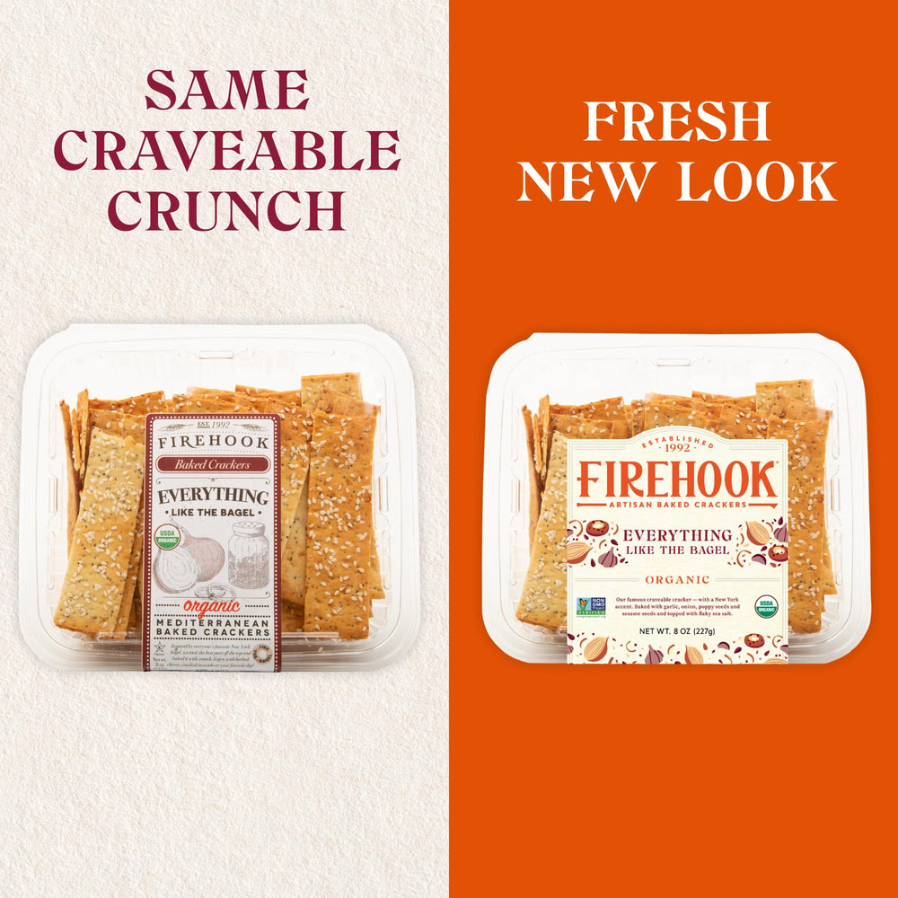 Firehook Everything Bagel Crackers texture closeup displaying seasoning and crunch.