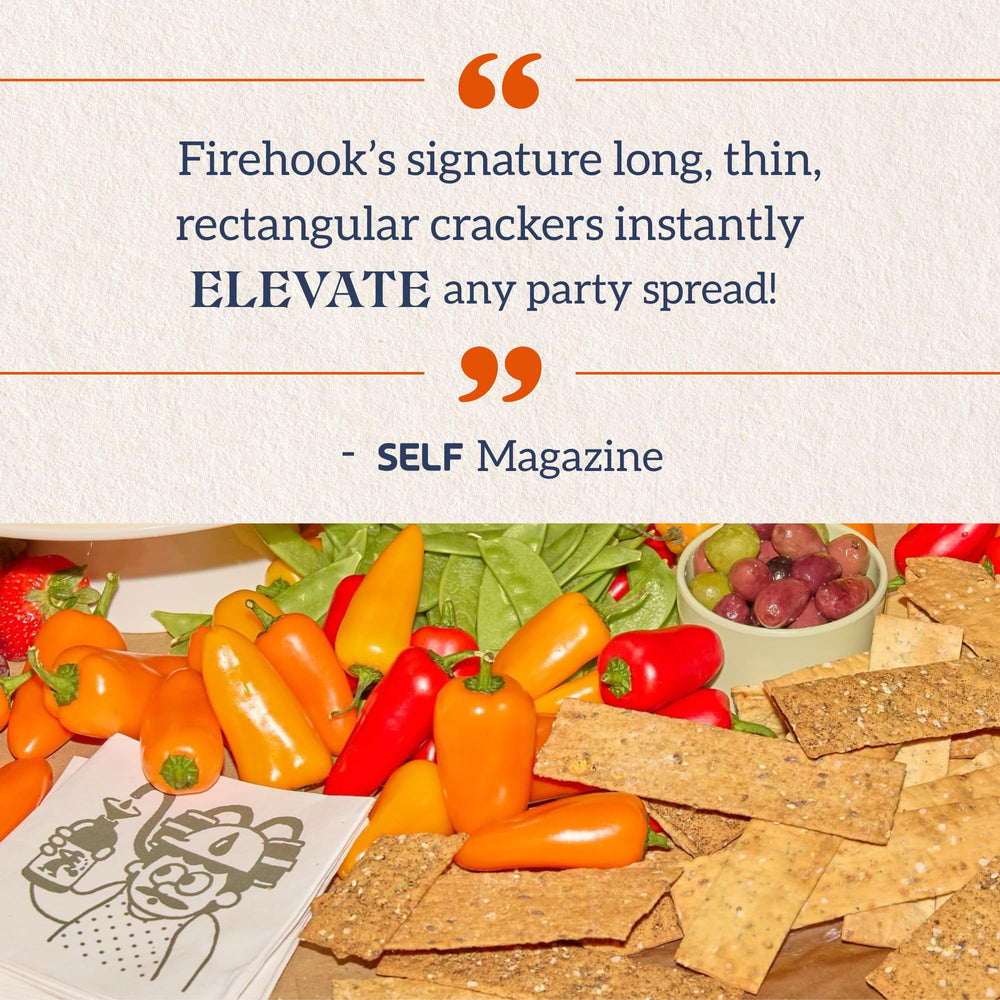 Crackers paired with cheese and dips from Firehook Sea Salt line.