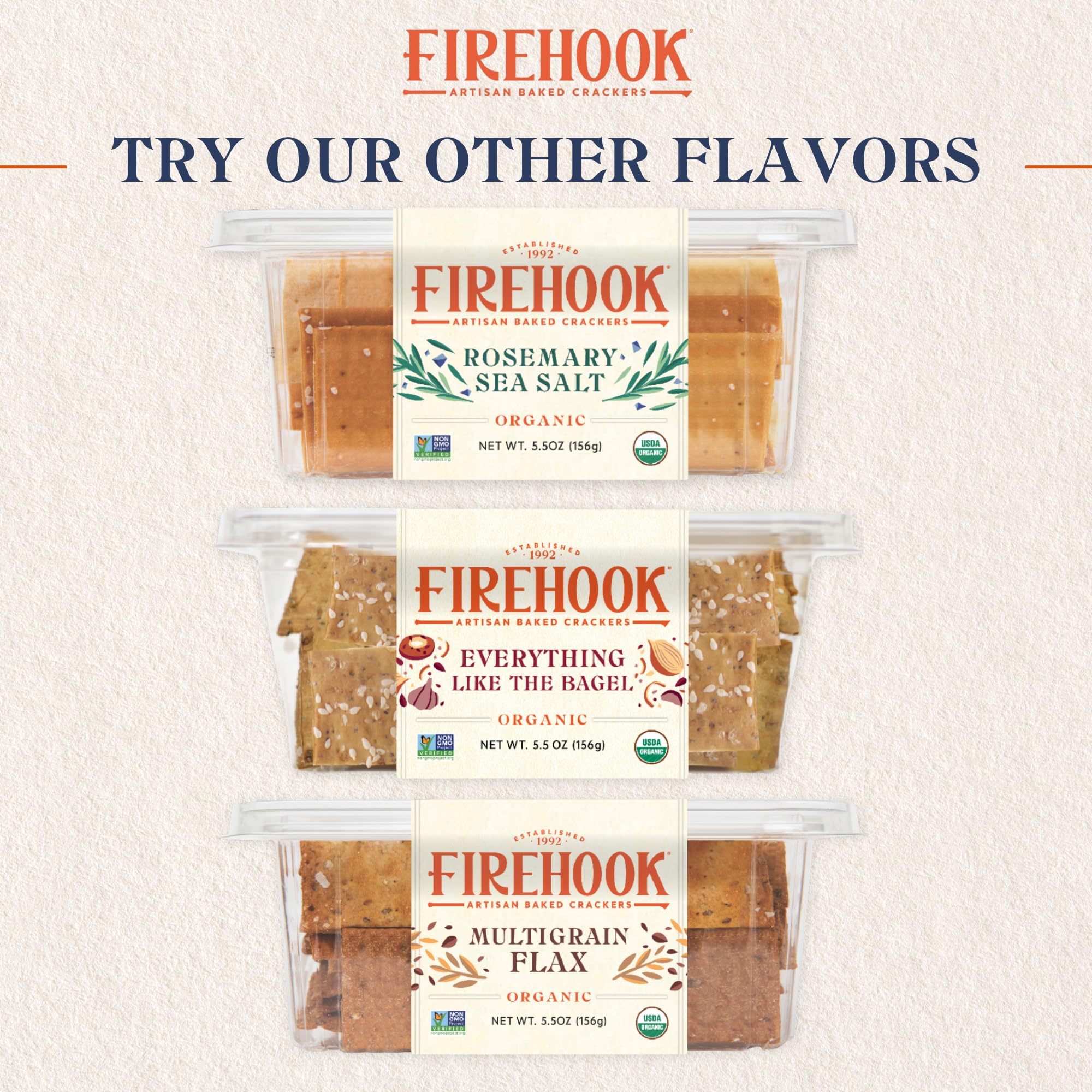Organic non-GMO Firehook Sea Salt Crackers for mindful snacking.