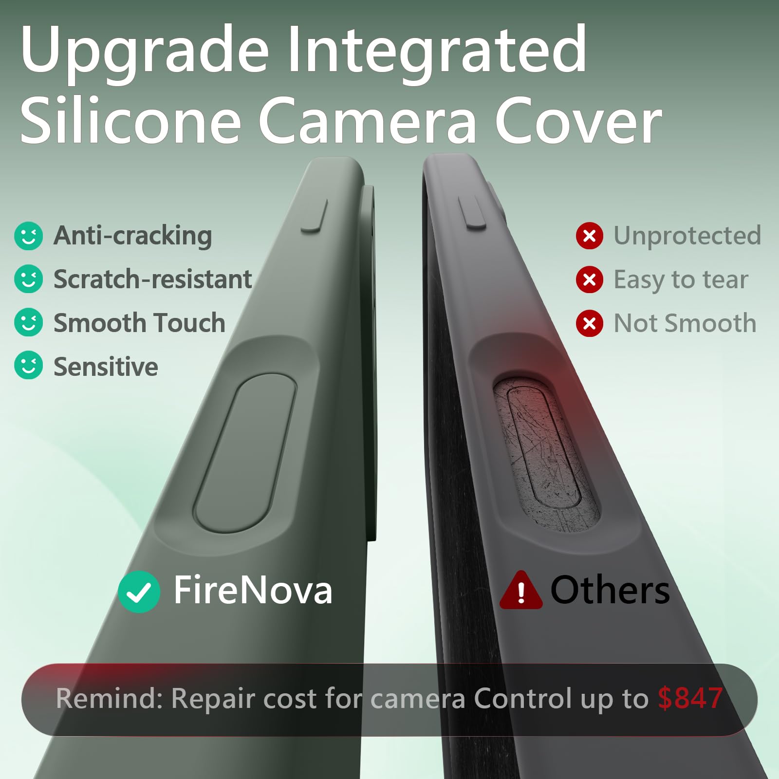 FireNova case shows camera control button for easy shot adjustments.
