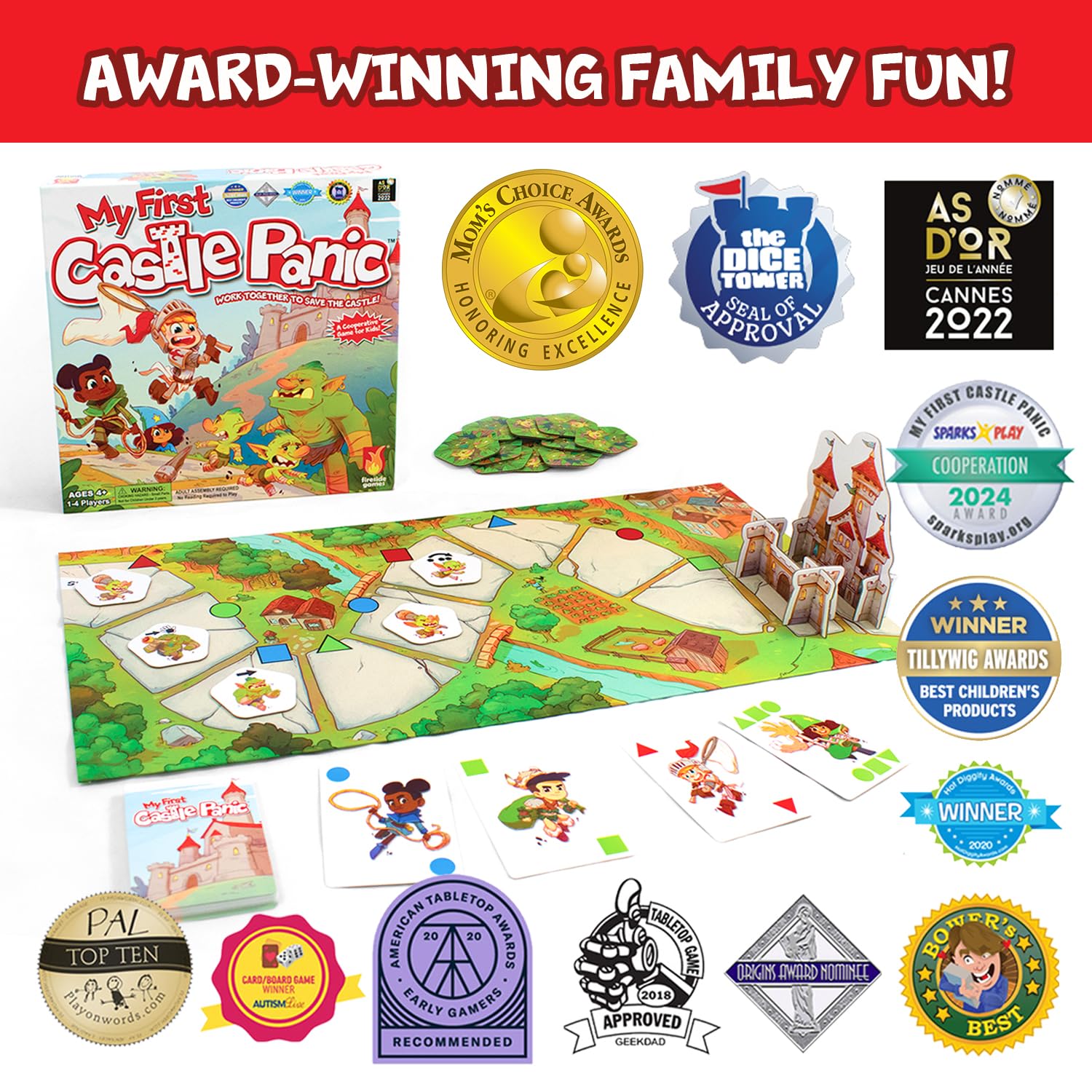 Fireside Games' My First Castle Panic game components spark engagement for kids.