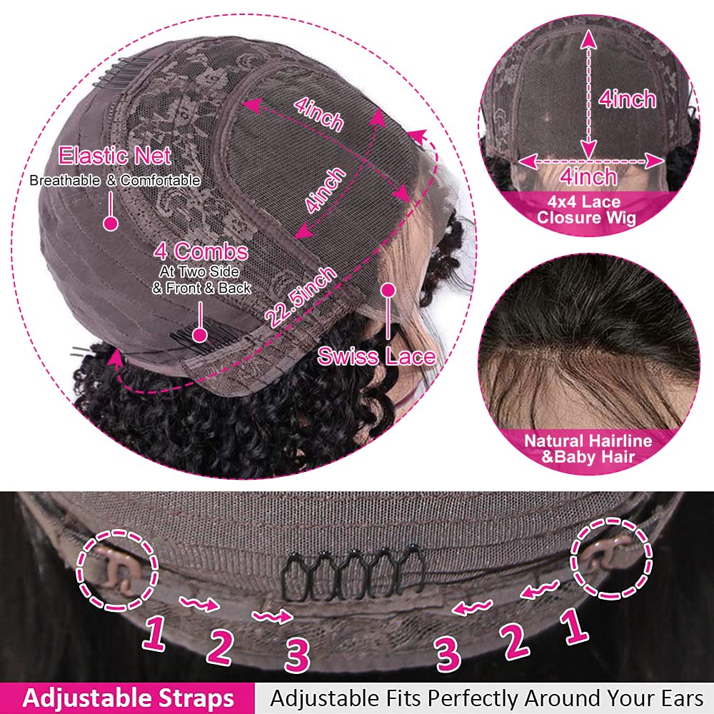 FIRIEYA glueless cap with elastic straps and four combs for secure fit