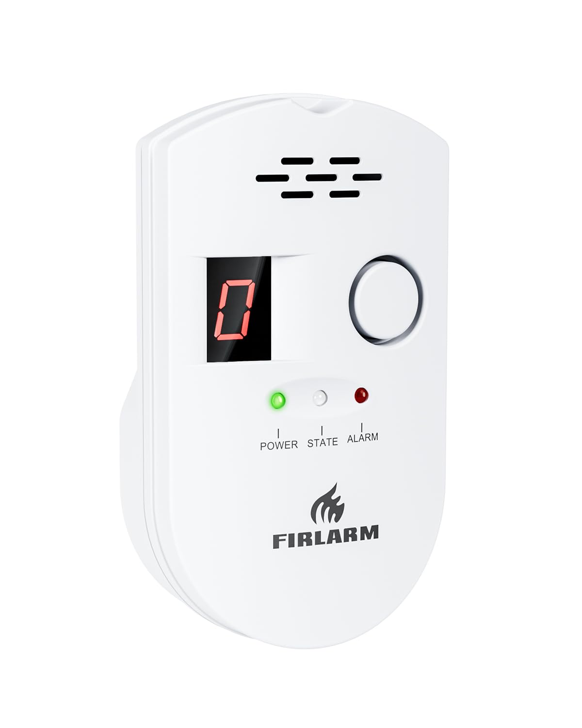 Firlarm natural gas detector front view with LED display for quick status