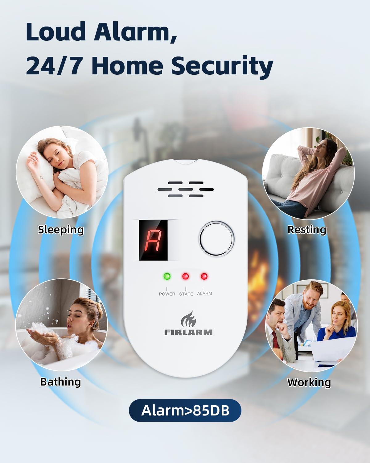 Firlarm natural gas detector LED display highlights real-time readings for safety