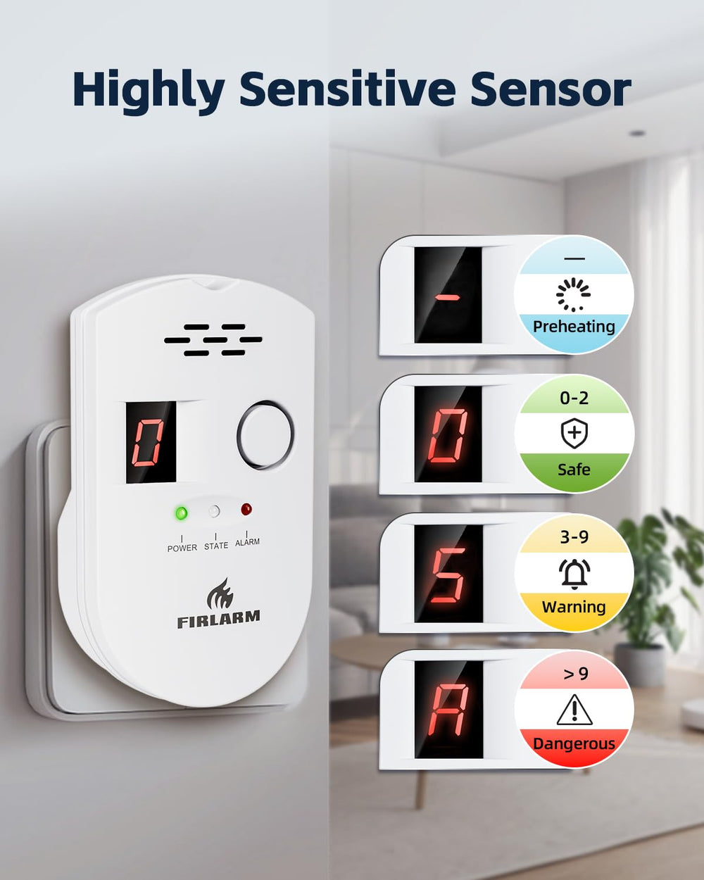 Firlarm natural gas detector side view showing compact plug-in unit