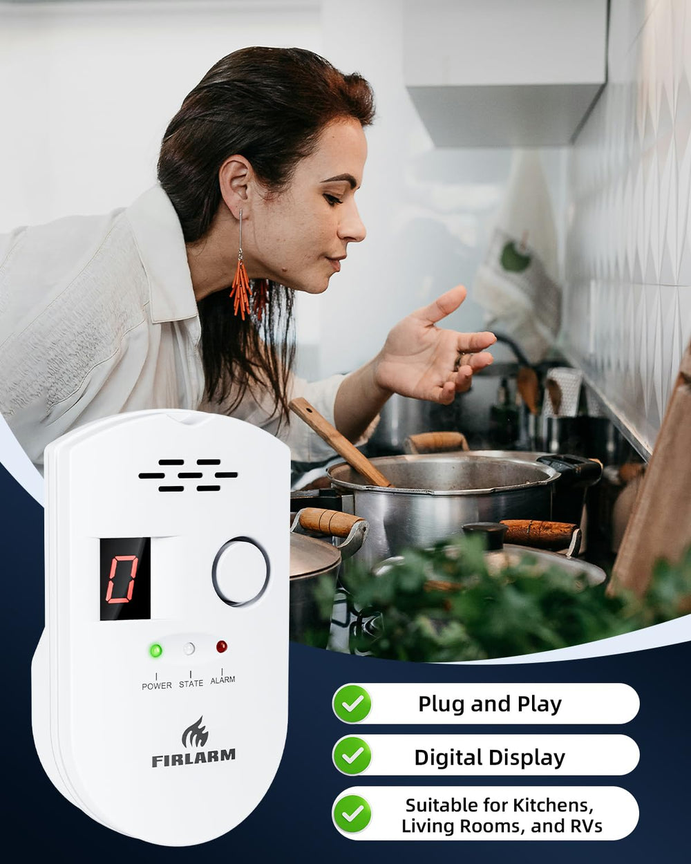 Firlarm detector test button demonstrates easy verification of alarm response