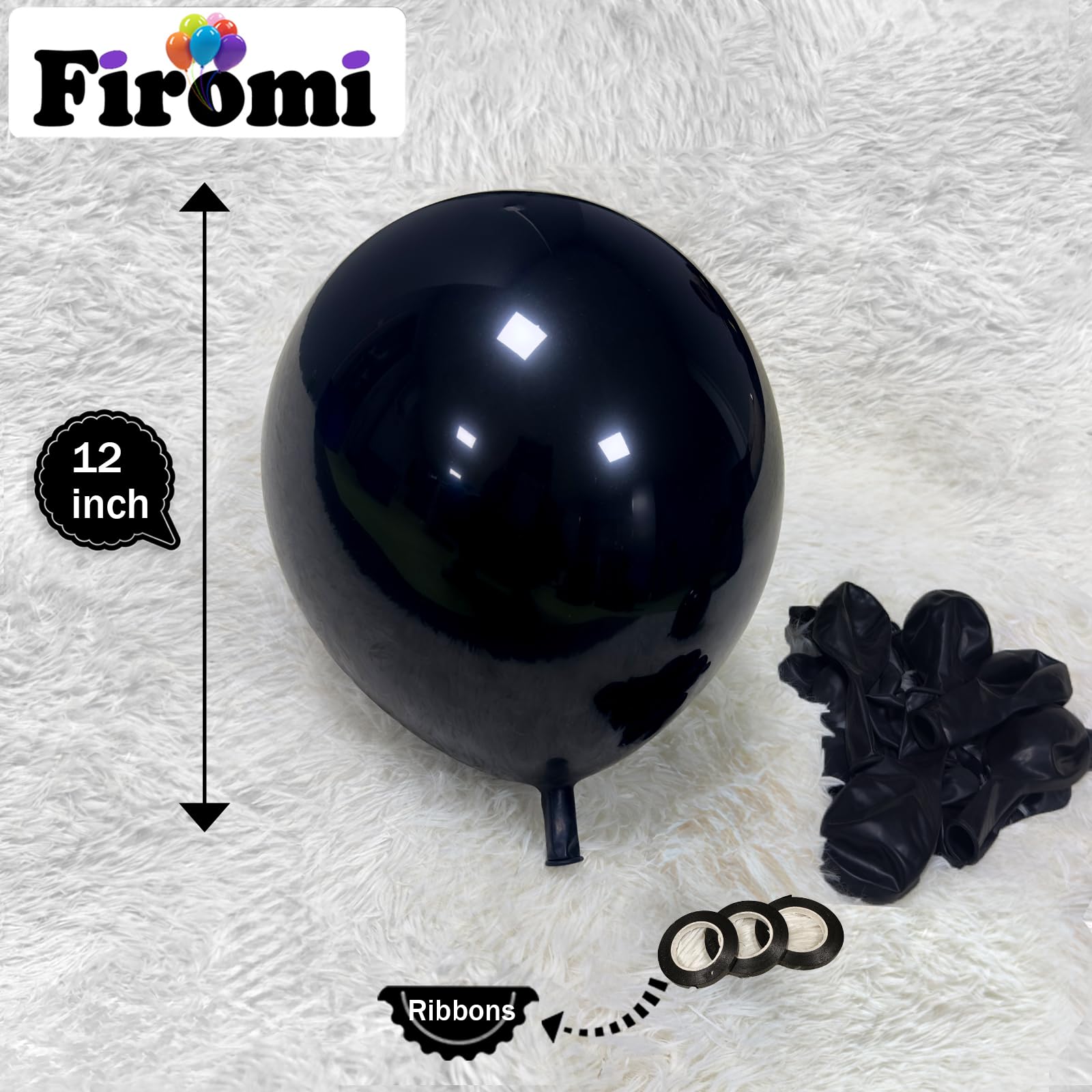 Firomi balloon arch garland setup with bold black accents.
