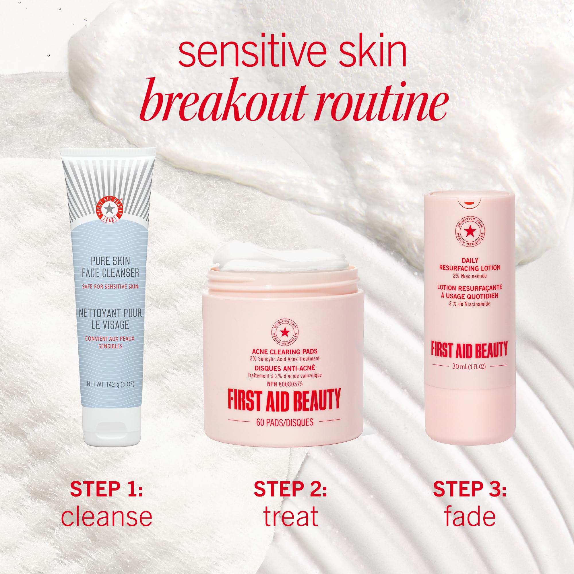 First Aid Beauty acne pads 2% salicylic acid text on box.