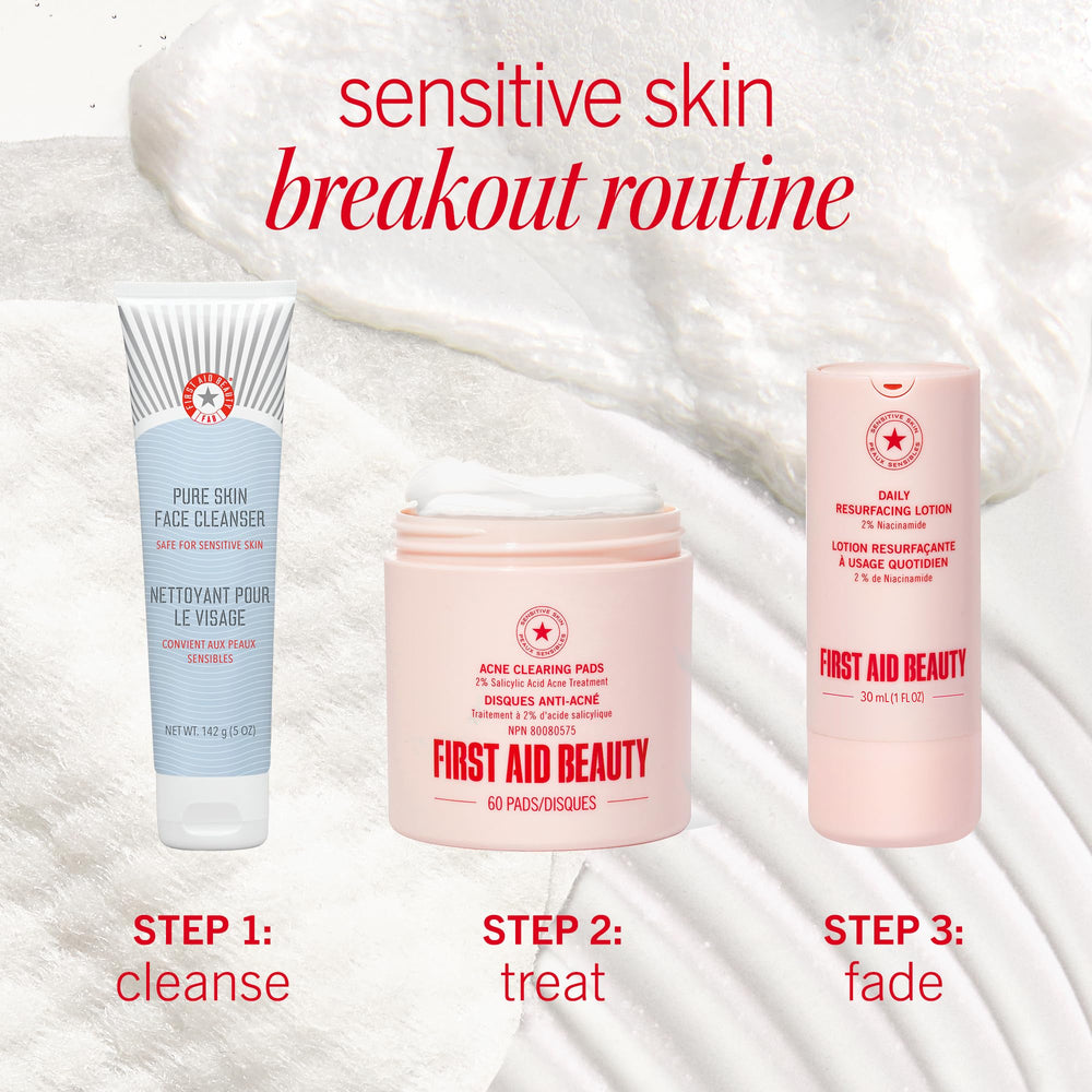 First Aid Beauty acne pads 2% salicylic acid text on box.