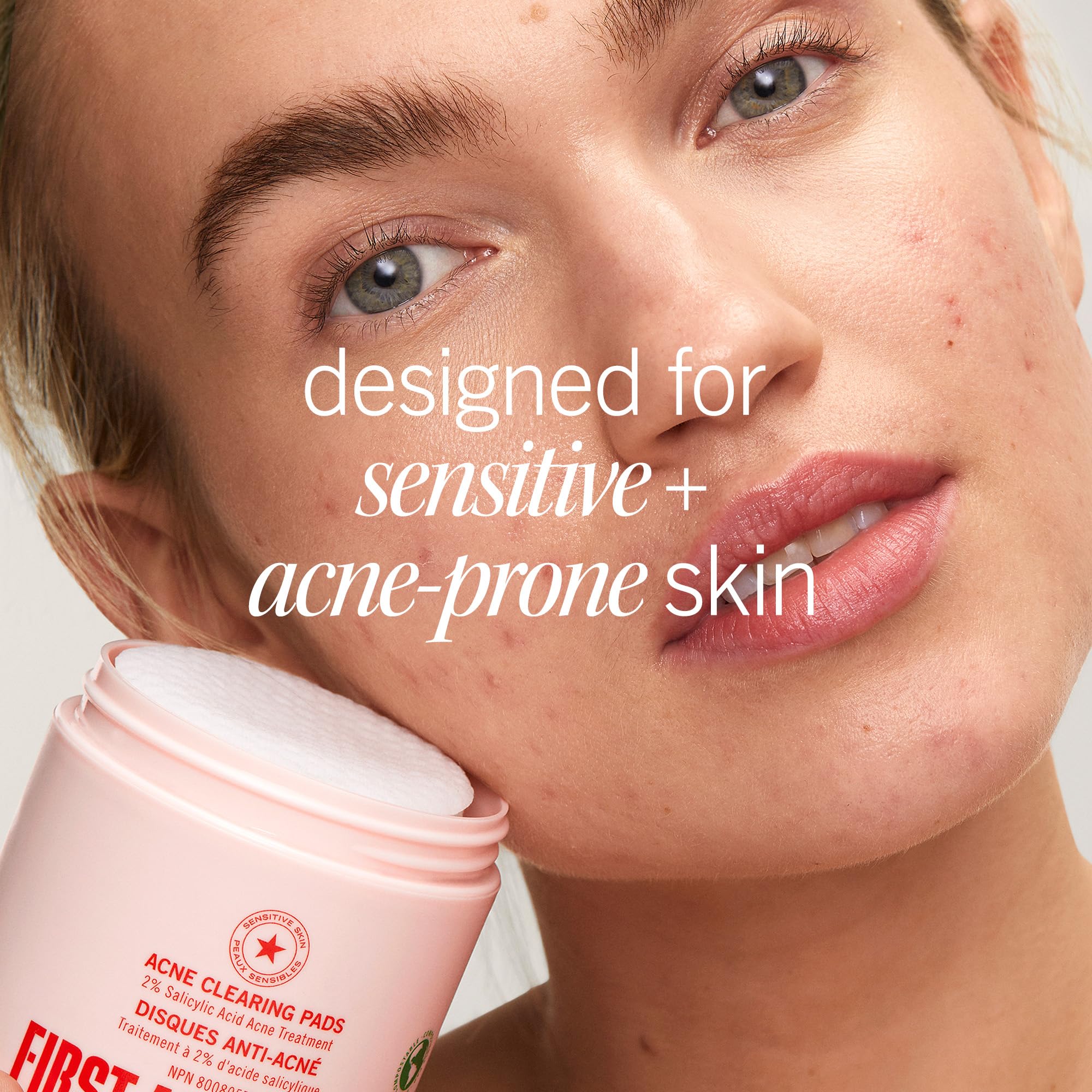 First Aid Beauty acne pads 60-count label close-up.