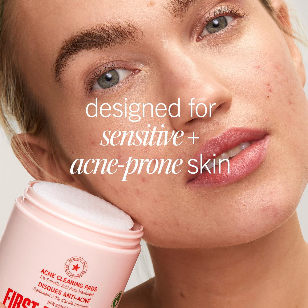 First Aid Beauty acne pads 60-count label close-up.