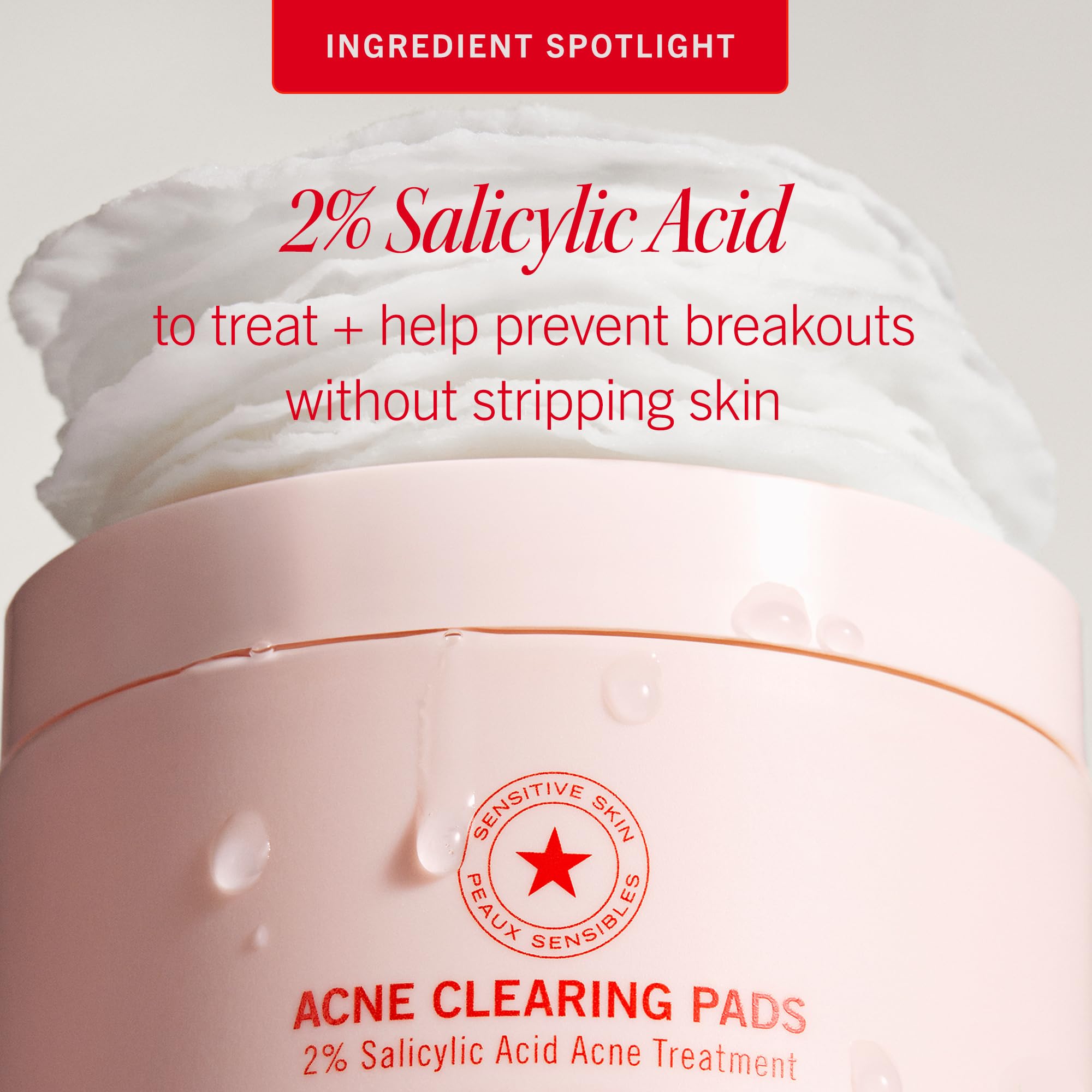 First Aid Beauty acne pads texture closeup after application.