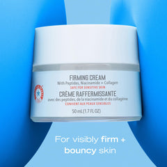First Aid Beauty cream texture swirl illustrates rich, creamy consistency for daily use.
