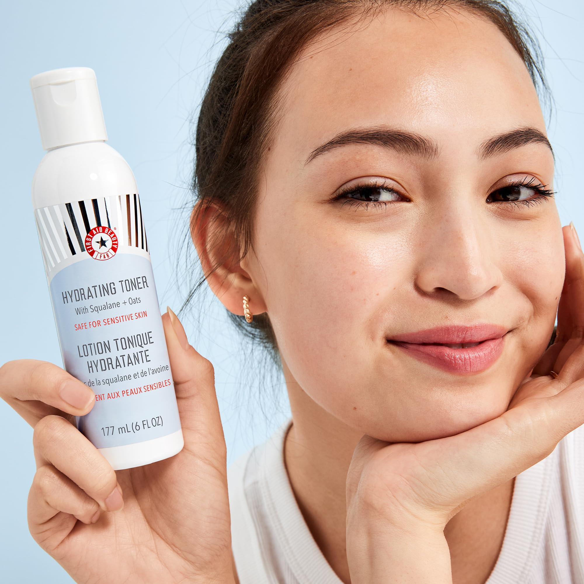 Texture milky shot of First Aid Beauty Hydrating Toner demonstrates gentle, alcohol-free hydration.