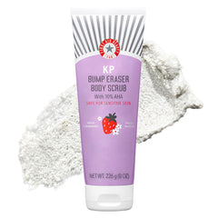 First Aid Beauty KP Bump Eraser bottle shows 8 oz size for gentle exfoliation.