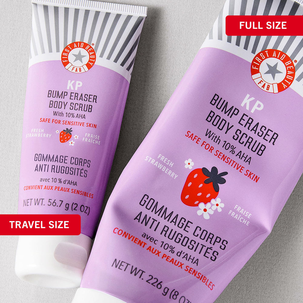 Free-from ingredients label on First Aid Beauty KP Bump Eraser.