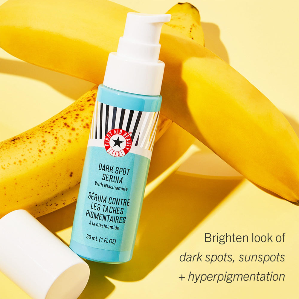 First Aid Beauty niacinamide serum pump enables easy, mess-free application.