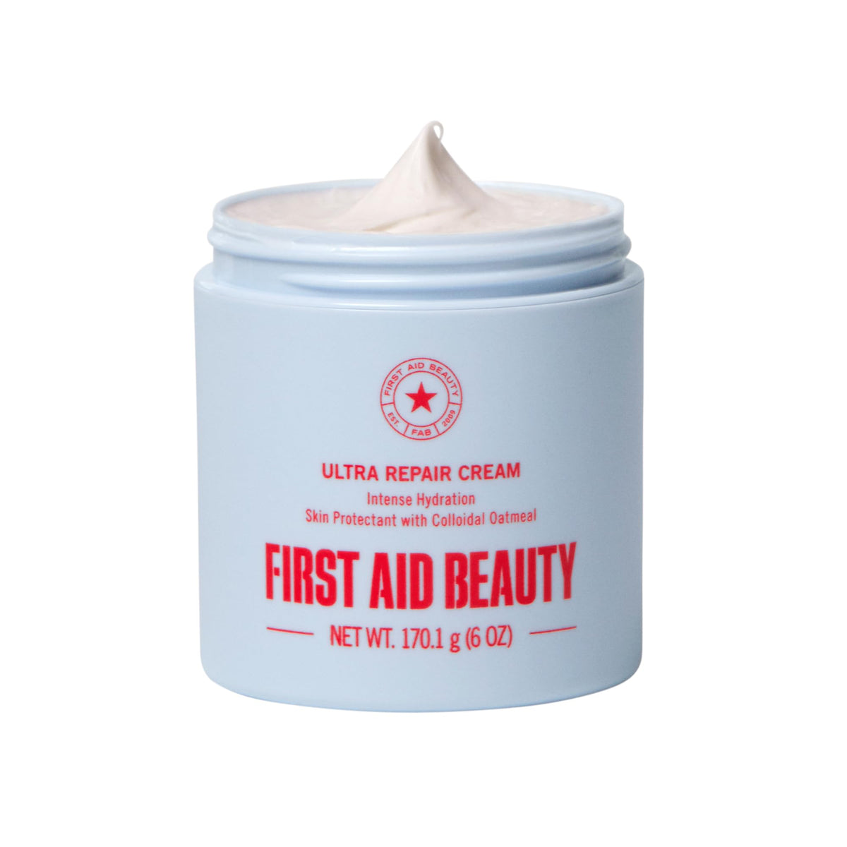 First Aid Beauty Ultra Repair Cream front jar shows 24-hour hydration