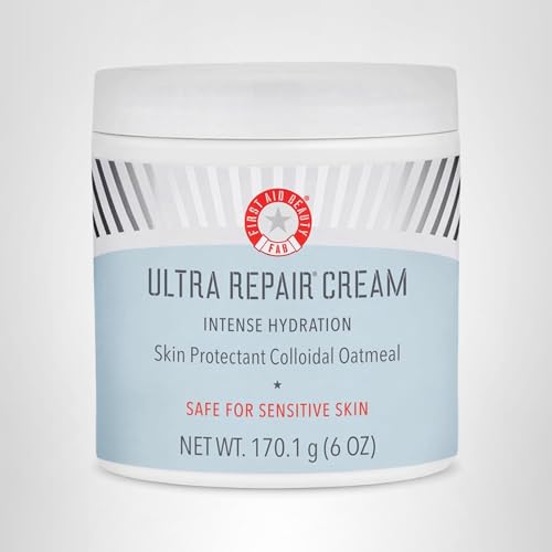 First Aid Beauty Ultra Repair Cream on shelf with non-greasy finish