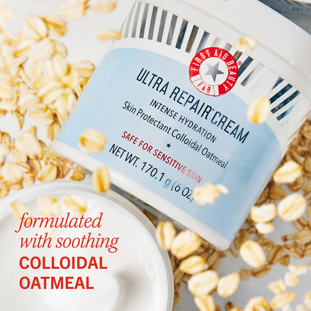 First Aid Beauty Ultra Repair Cream vegan and cruelty-free formula on display