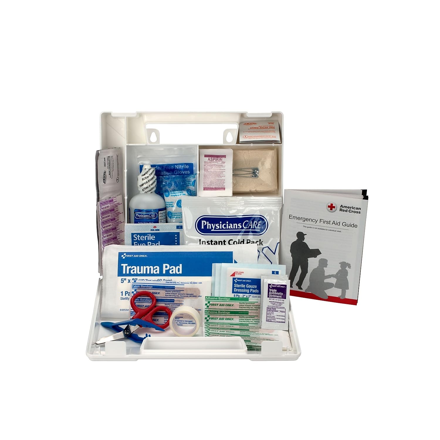 Interior compartments organize supplies in the First Aid Only 223-U kit