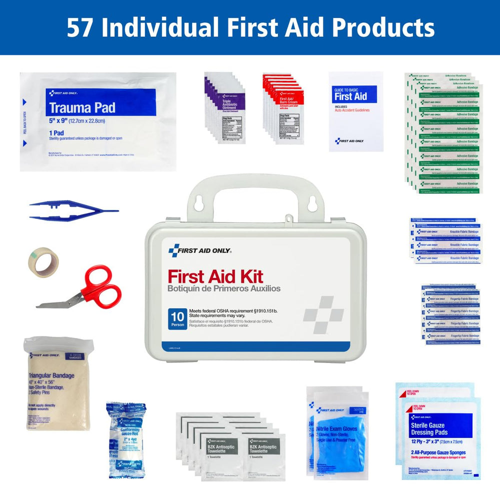 First Aid Only 6060 gauze rolls and pads ready for wound care.