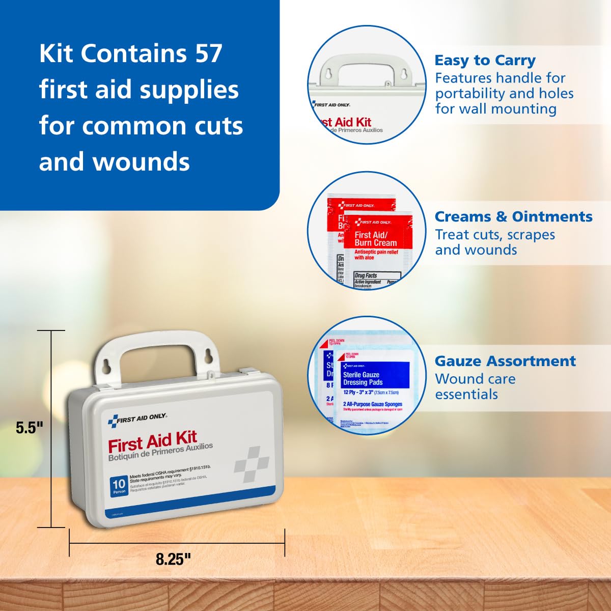 First Aid Only 6060 gloves, scissors, and tweezers for safe handling.