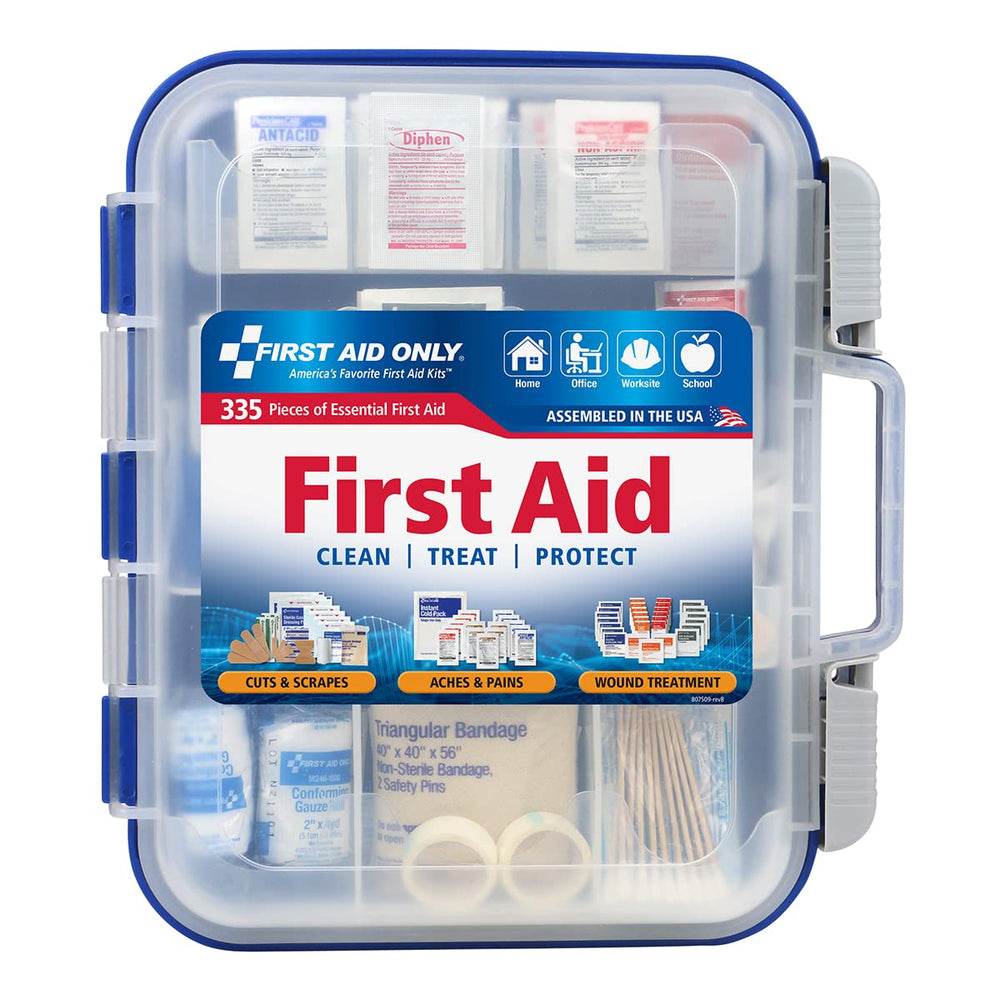First Aid Only 91247 kit front view with organized compartments for quick access.