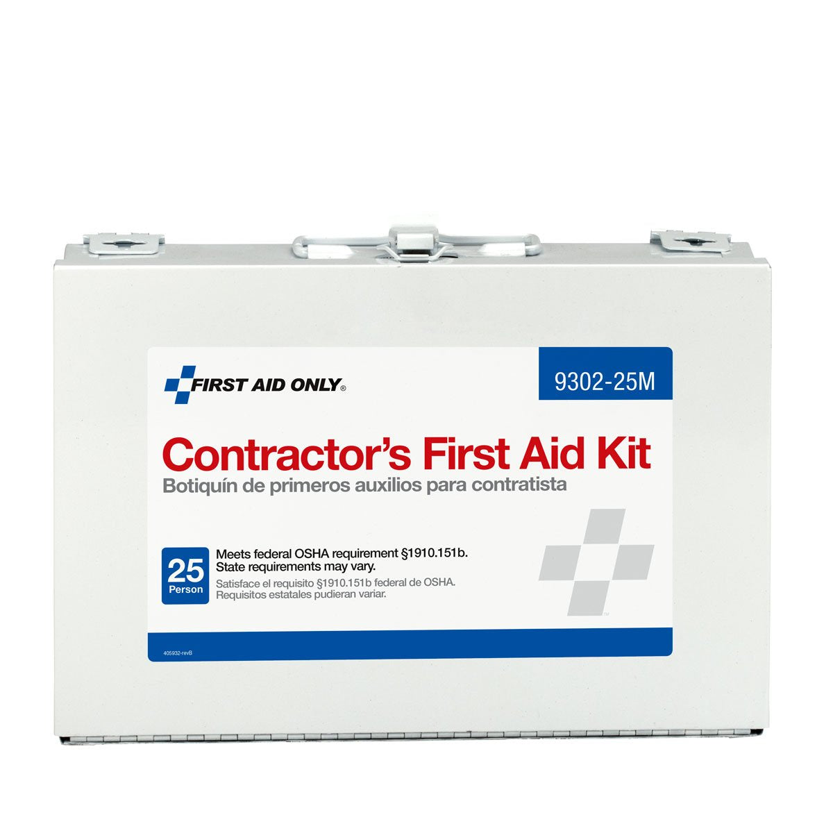 First Aid Only 9302-25M kit case with rugged metal enclosure for quick job-site access