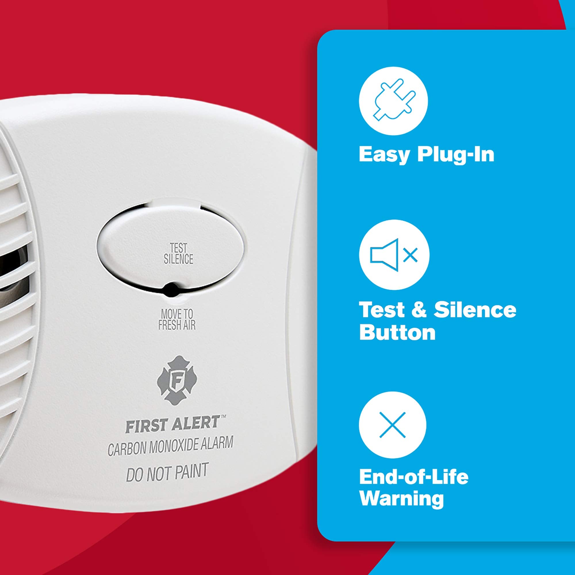 First Alert CO600 emits an 85 dB alarm for clear room awareness.