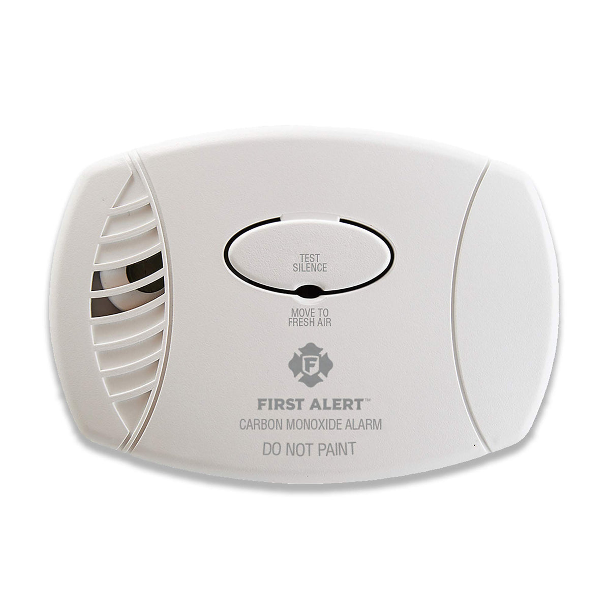First Alert CO600 plug-in carbon monoxide alarm, front view, simple wall placement for any room.