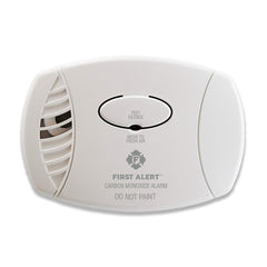 First Alert CO600 plug-in carbon monoxide alarm, front view, simple wall placement for any room.