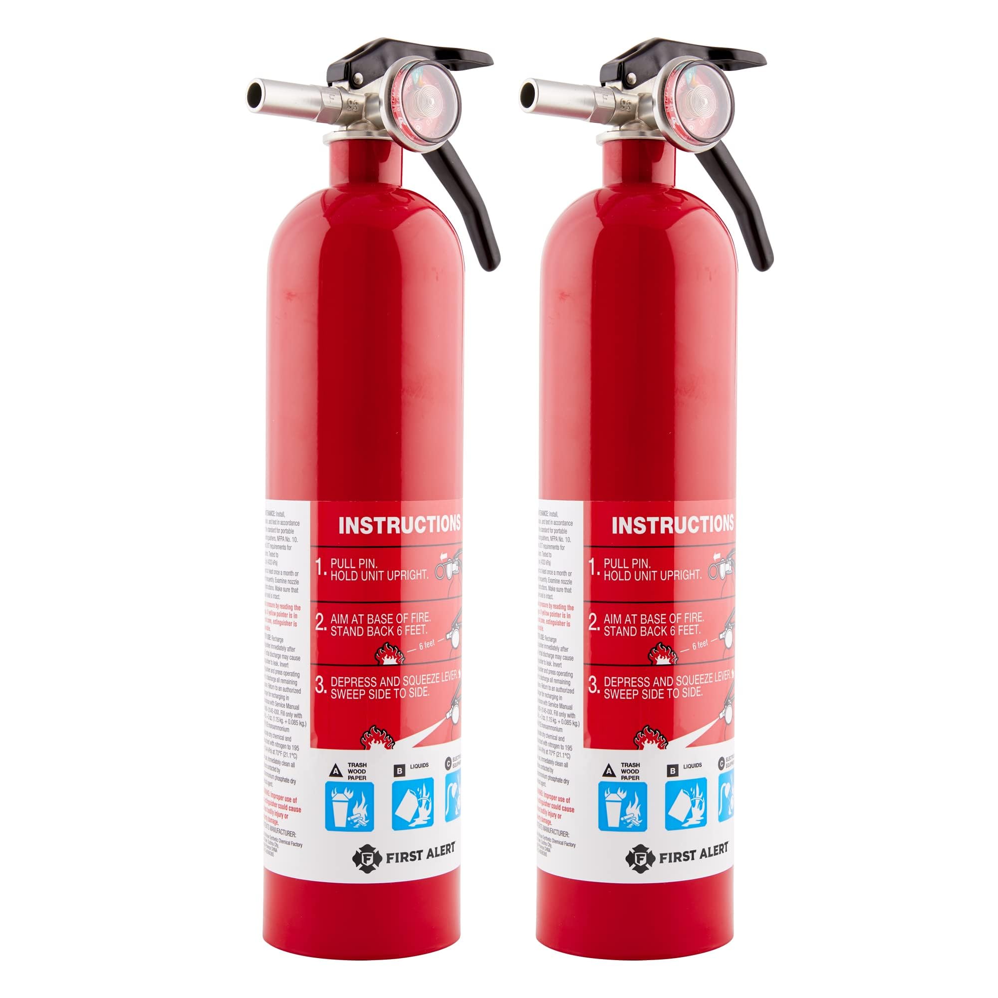 First Alert Home1-2 extinguisher gauge readout demonstrates ready pressure and status