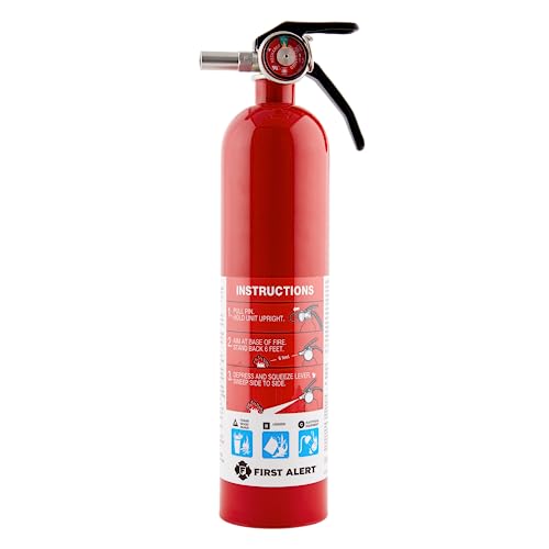 First Alert HOME1 fire extinguisher side-mount view showing durable body