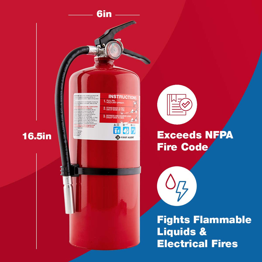First Alert PRO10 monoammonium phosphate extinguishing agent in use.