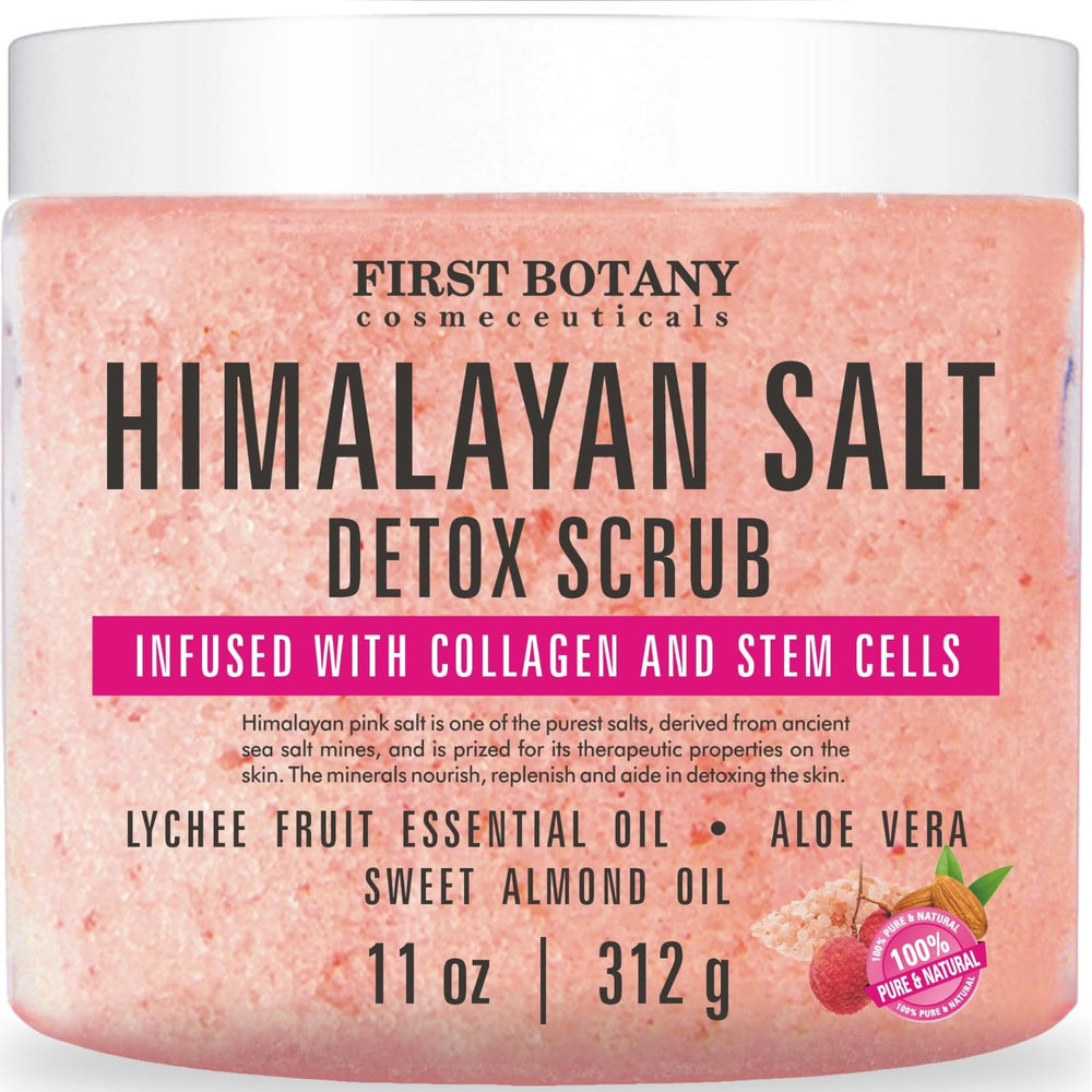 First Botany Himalayan Salt Body Scrub jar highlighting mineral-rich exfoliation and moisture