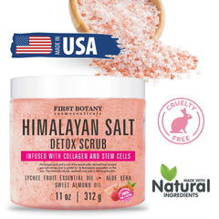 First Botany Himalayan Salt Scrub texture closeup shows crystal grains for gentle exfoliation
